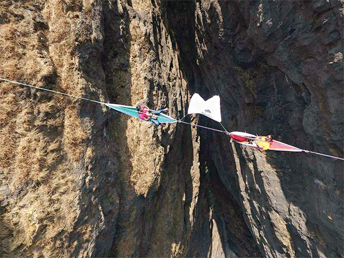 Learn To Balance On A Flat Rope Between Two Cliffs At Lonavla Slackline Festival