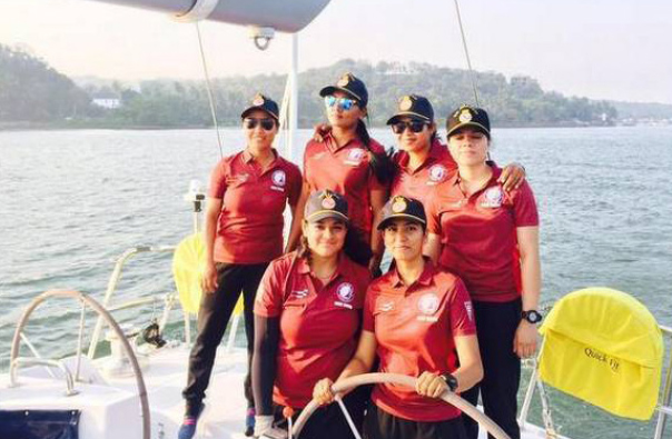 Six women in a boat